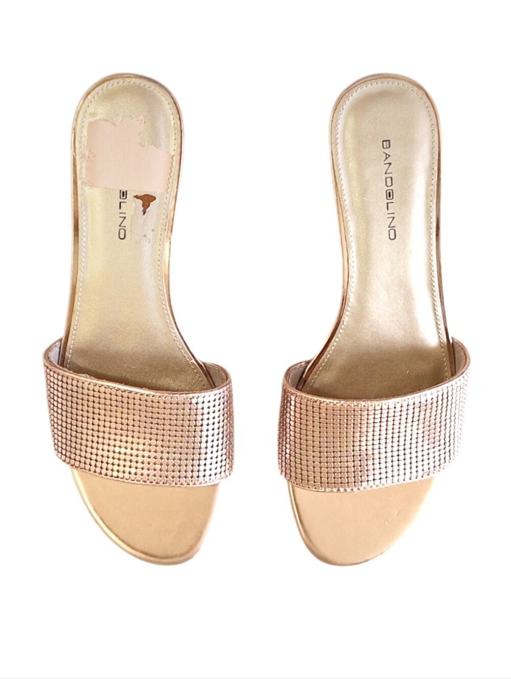 Bandolino Goldenkey Rose Gold Metallic Embellished Wedge Slide Sandals 8M